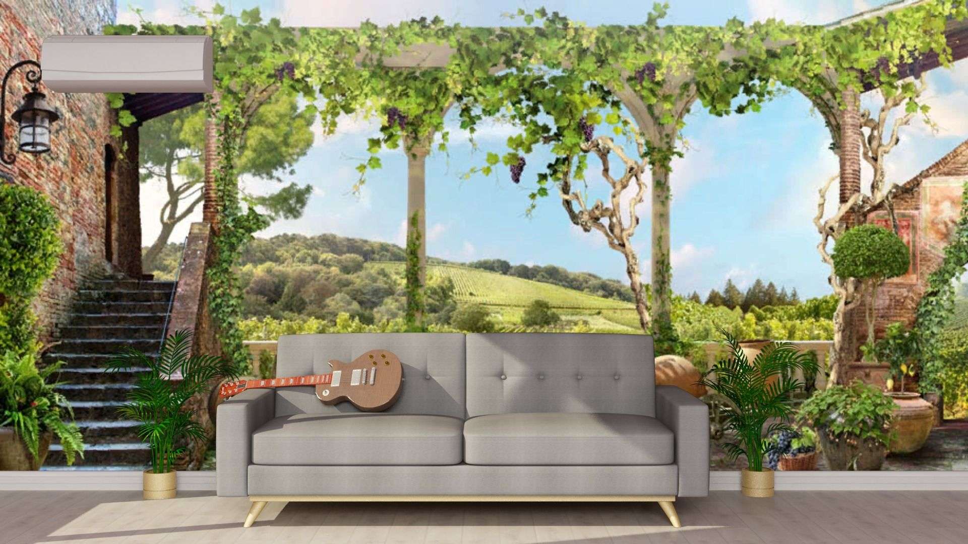 Фотообои в интерьере арки и вид на горы  19-0006 фото