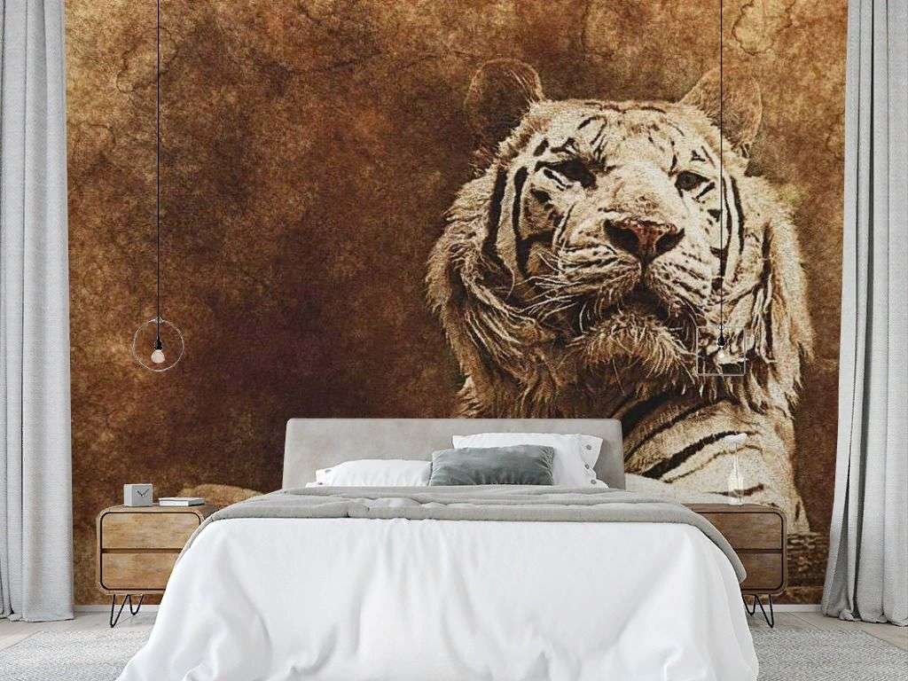 Фотообои в интерьере белый тигр  17-4336 фото