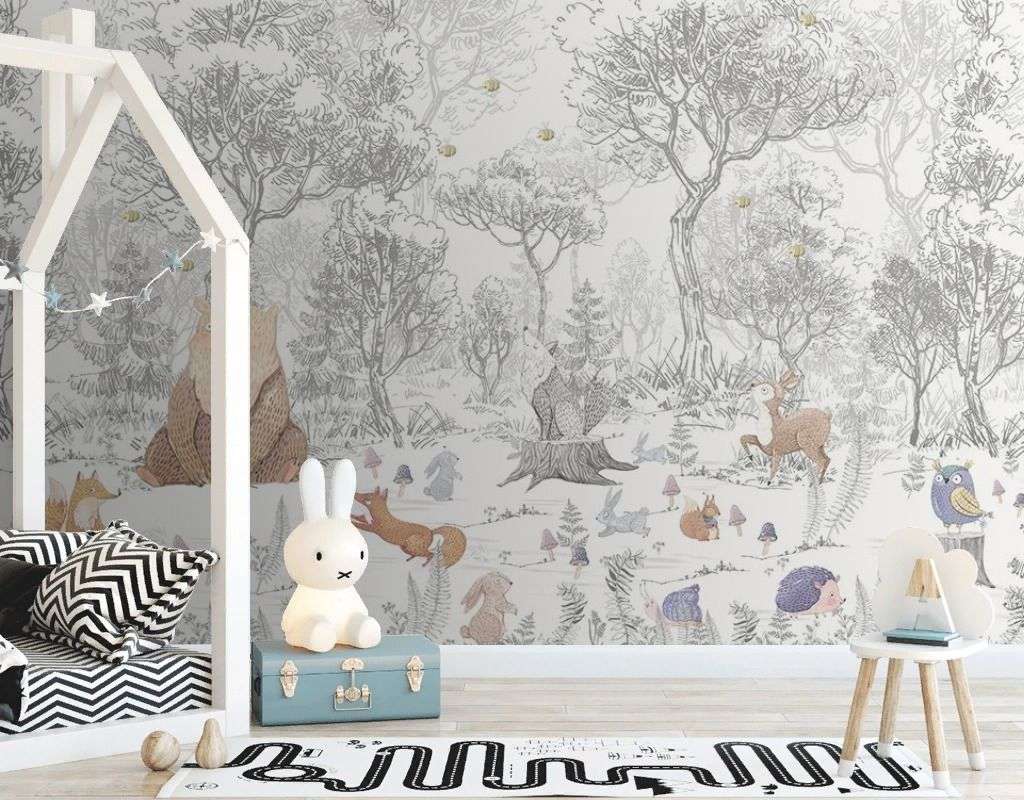 Фотообои в интерьере лес с животными  12-1640 фото