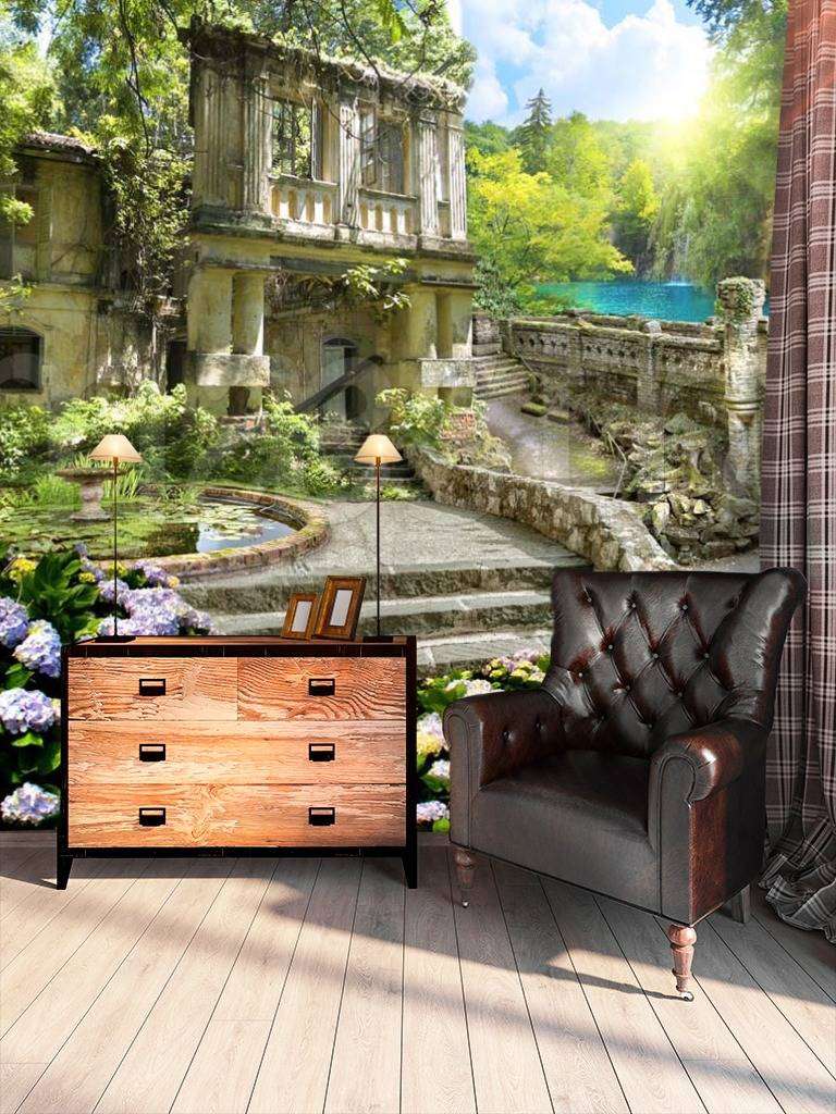 Фотообои Заброшенная усадьба с прудом  5-029