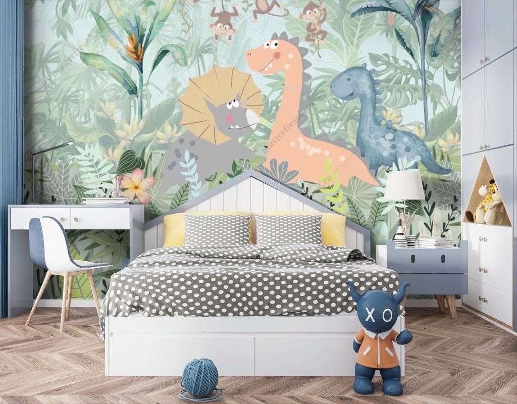 Фотообои в интерьере милые динозаврики  13-502 фото