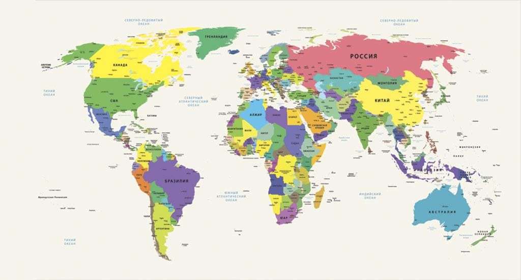 Фотообои в интерьере карта мира разноцветная  12-989 фото