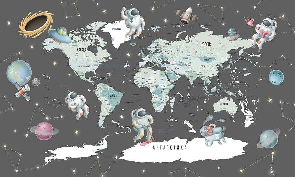 Фотообои в интерьере детские. карта и космонавты  12-1633 фото