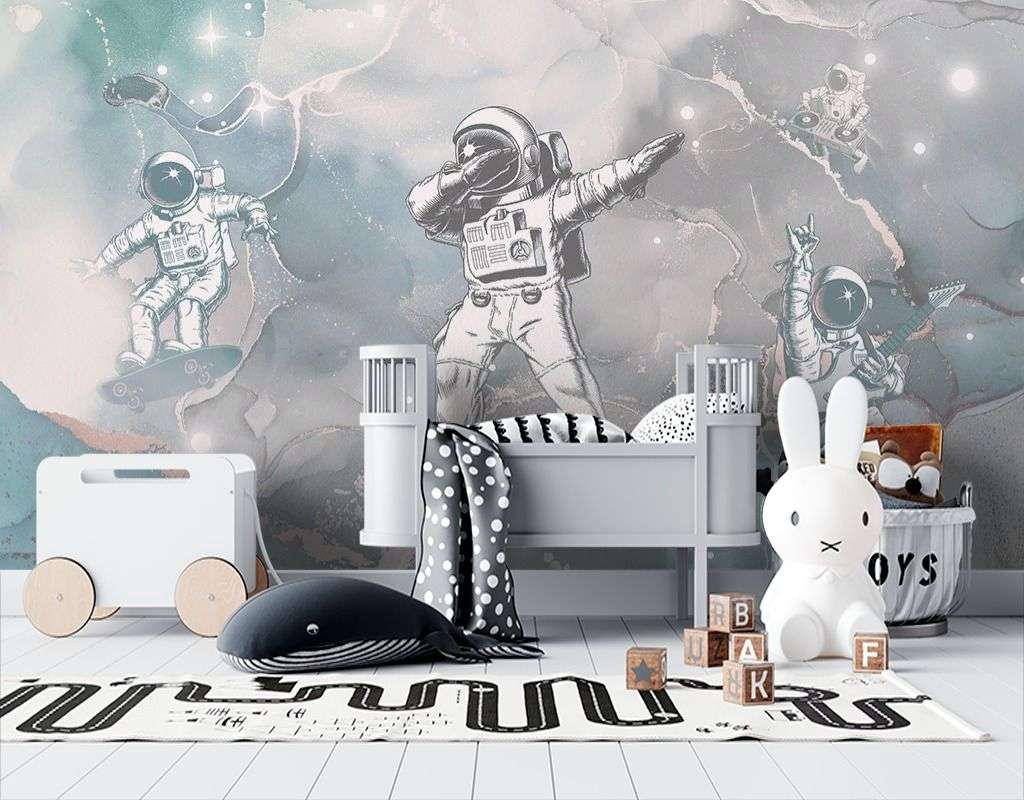 Фотообои в интерьере детские. космонавты танцуют  12-1629 фото