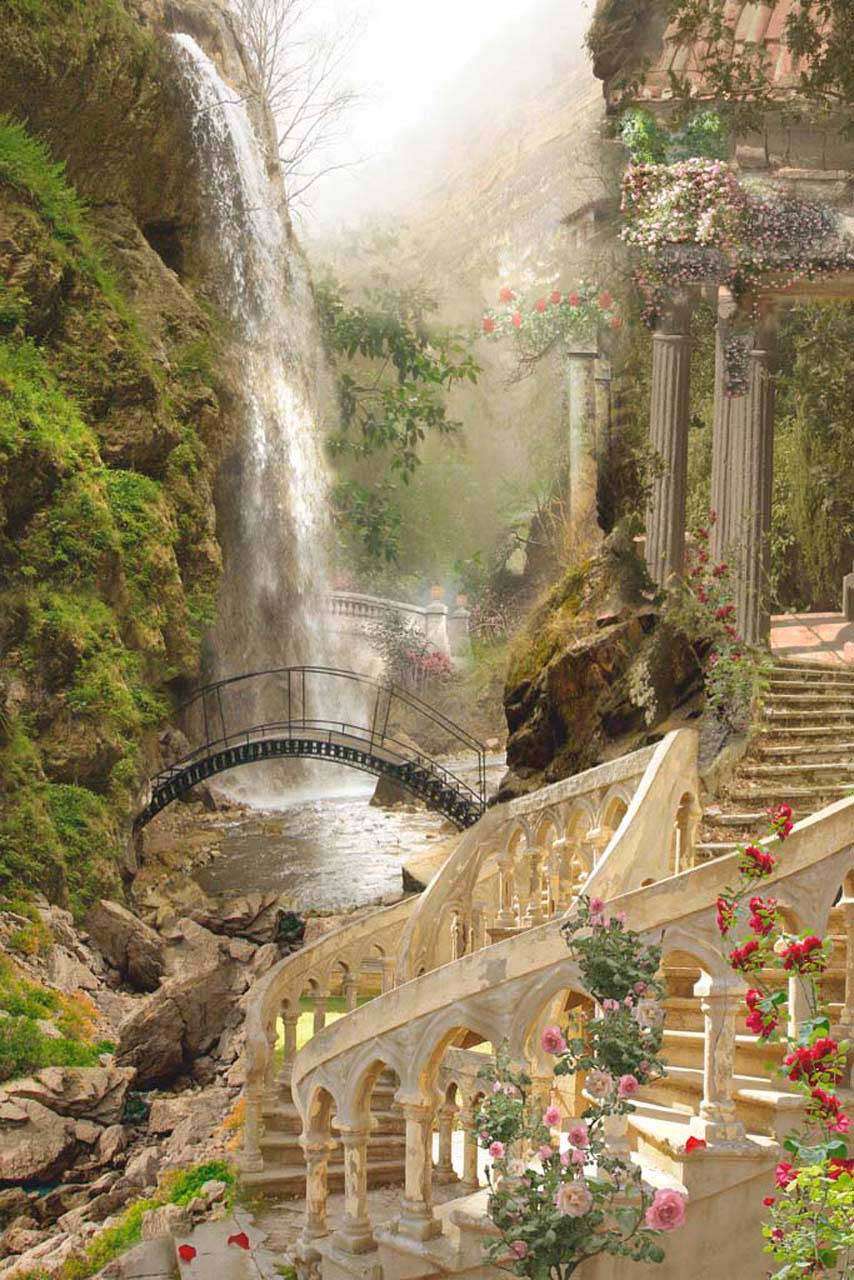 Фотообои в интерьере водопад в горах  2-021 фото