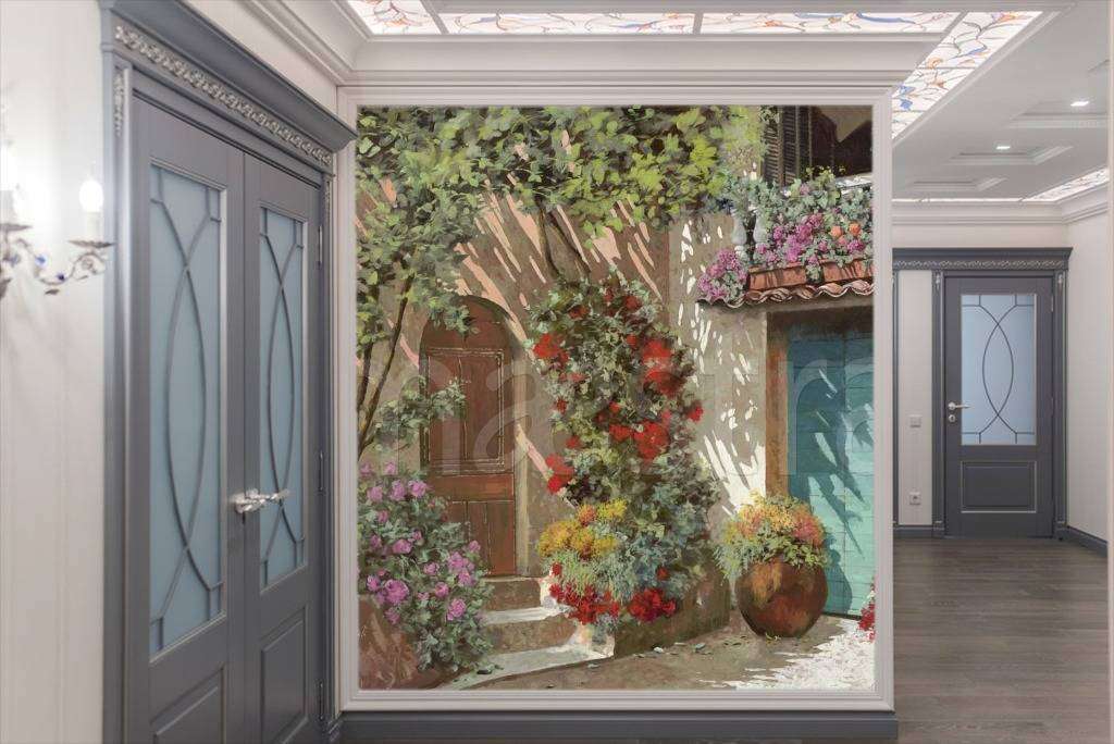 Фотообои Дворик с красивыми цветами  8-009