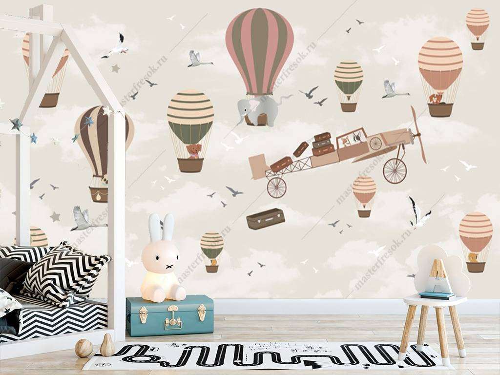Фотообои в интерьере воздушный шар в полете  12-947 фото