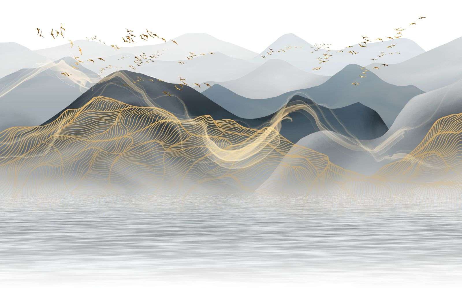 Фотообои в интерьере золотые разводы в горах   14-747 фото