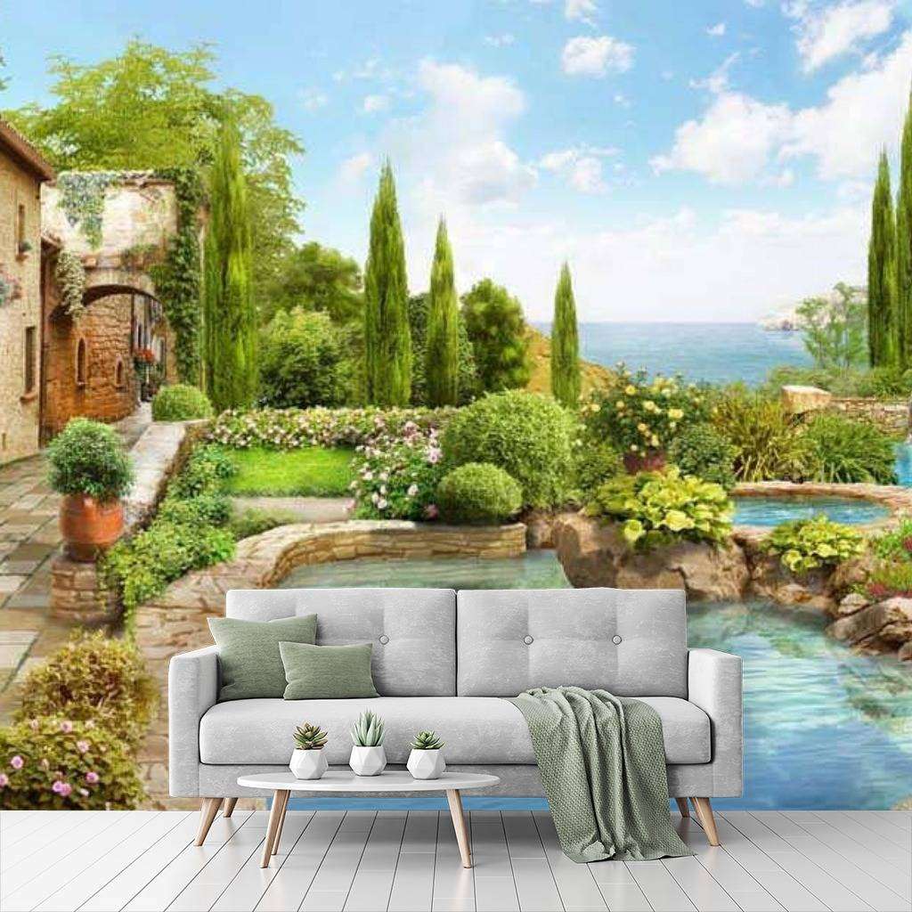 Фотообои в интерьере терраса с водопадом  17-0081 фото