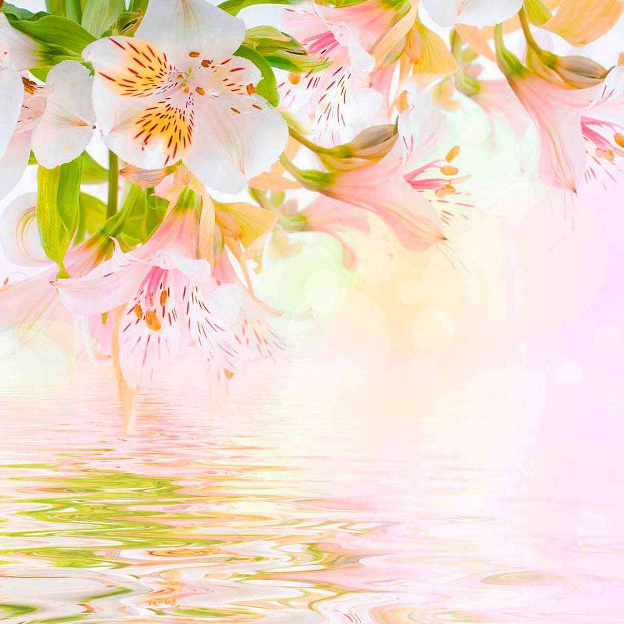 Фотообои в интерьере розовые лилии над водой  10-366 фото