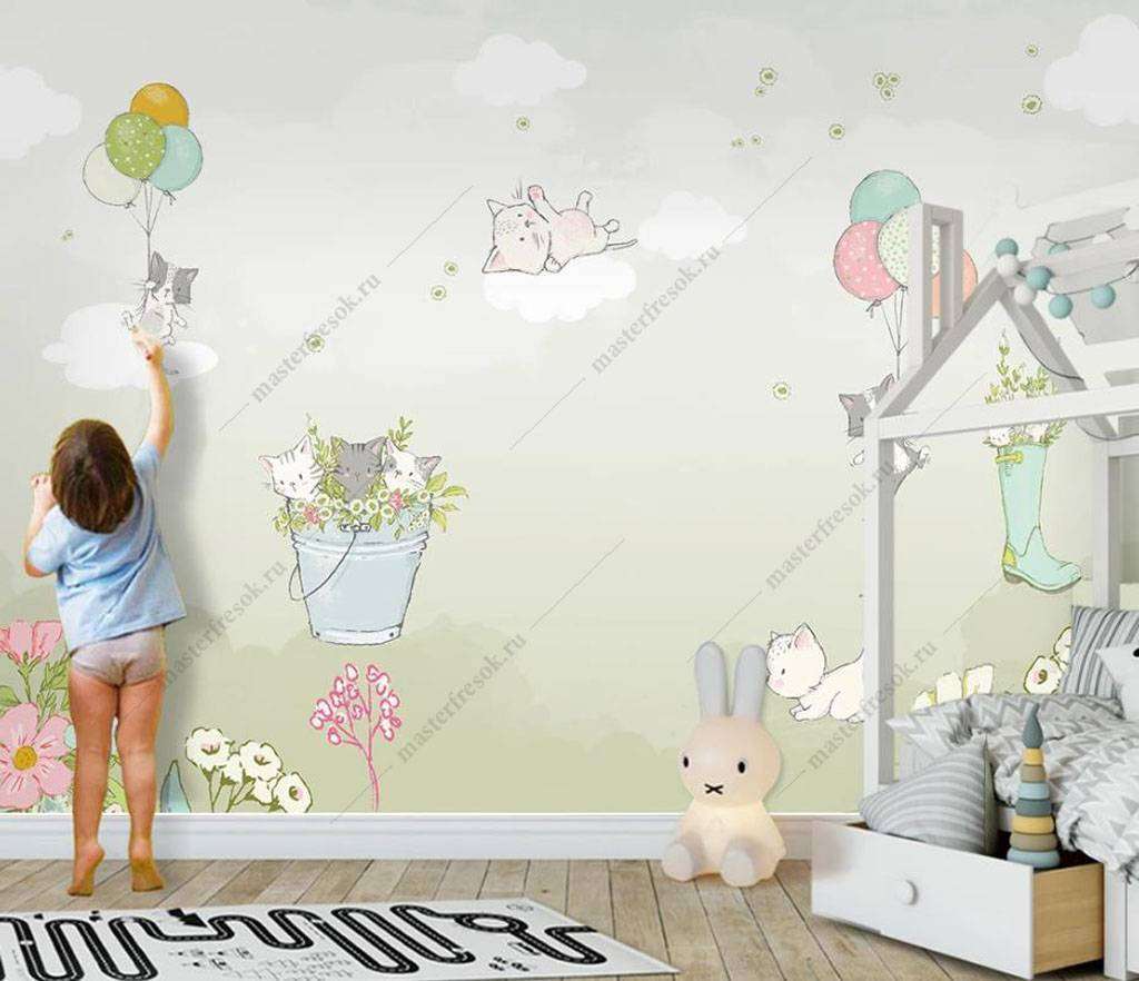 Фотообои в интерьере котята на облачках  16-013 фото