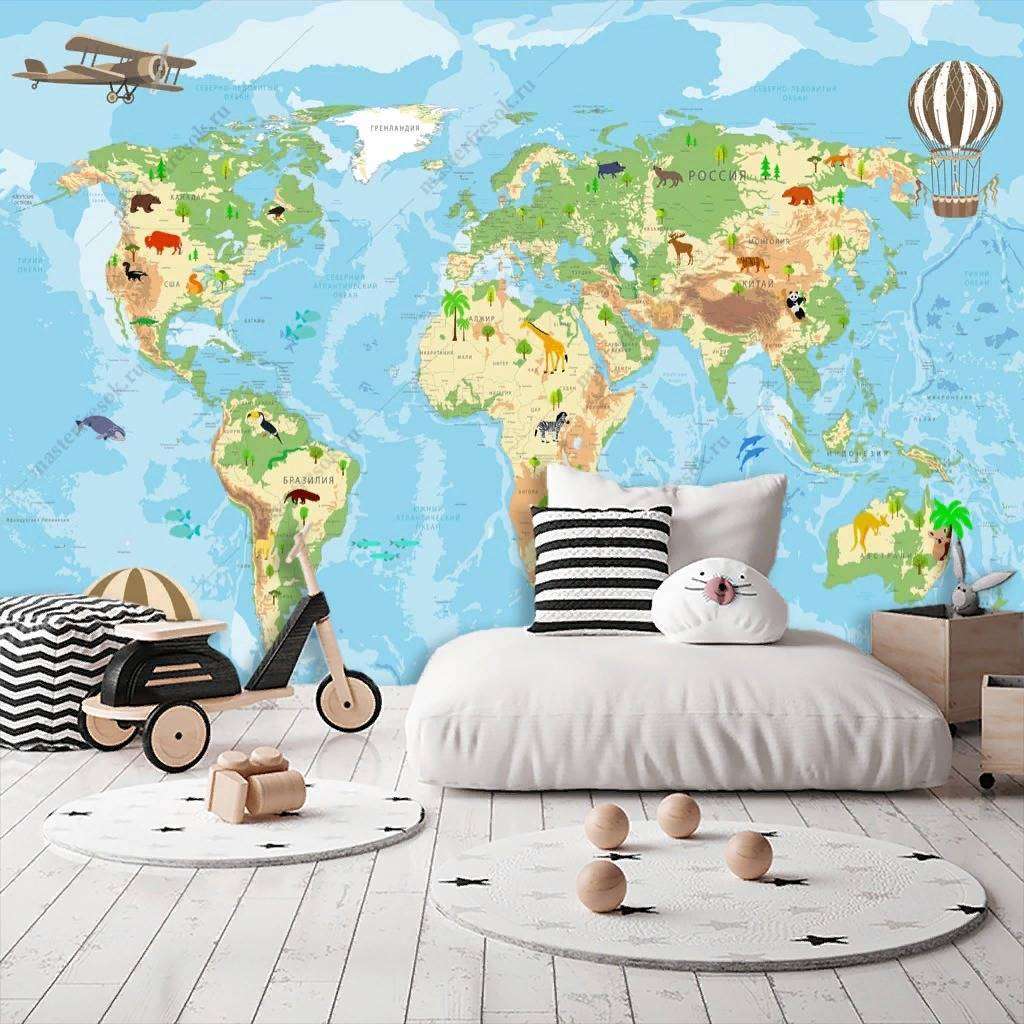 Фотообои в интерьере атлас мира карта  14-178 фото