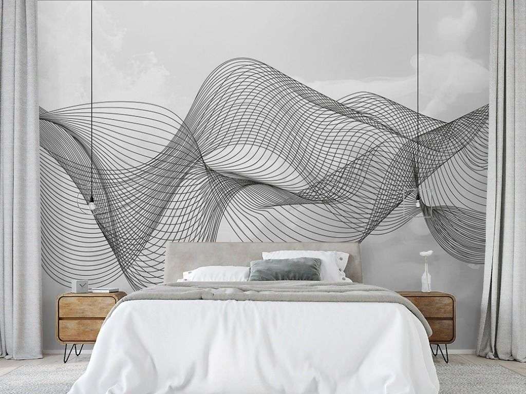 Фотообои в интерьере линии на фоне облаков  9-1961 фото