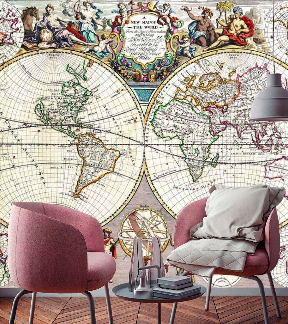 Фотообои в интерьере светлая старая карта  9-427 фото