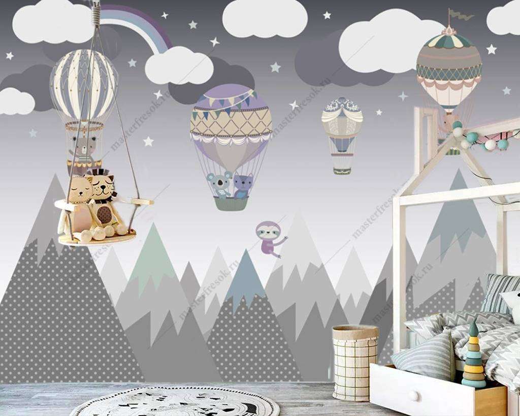 Фотообои в интерьере воздушный шар и горы  12-942 фото