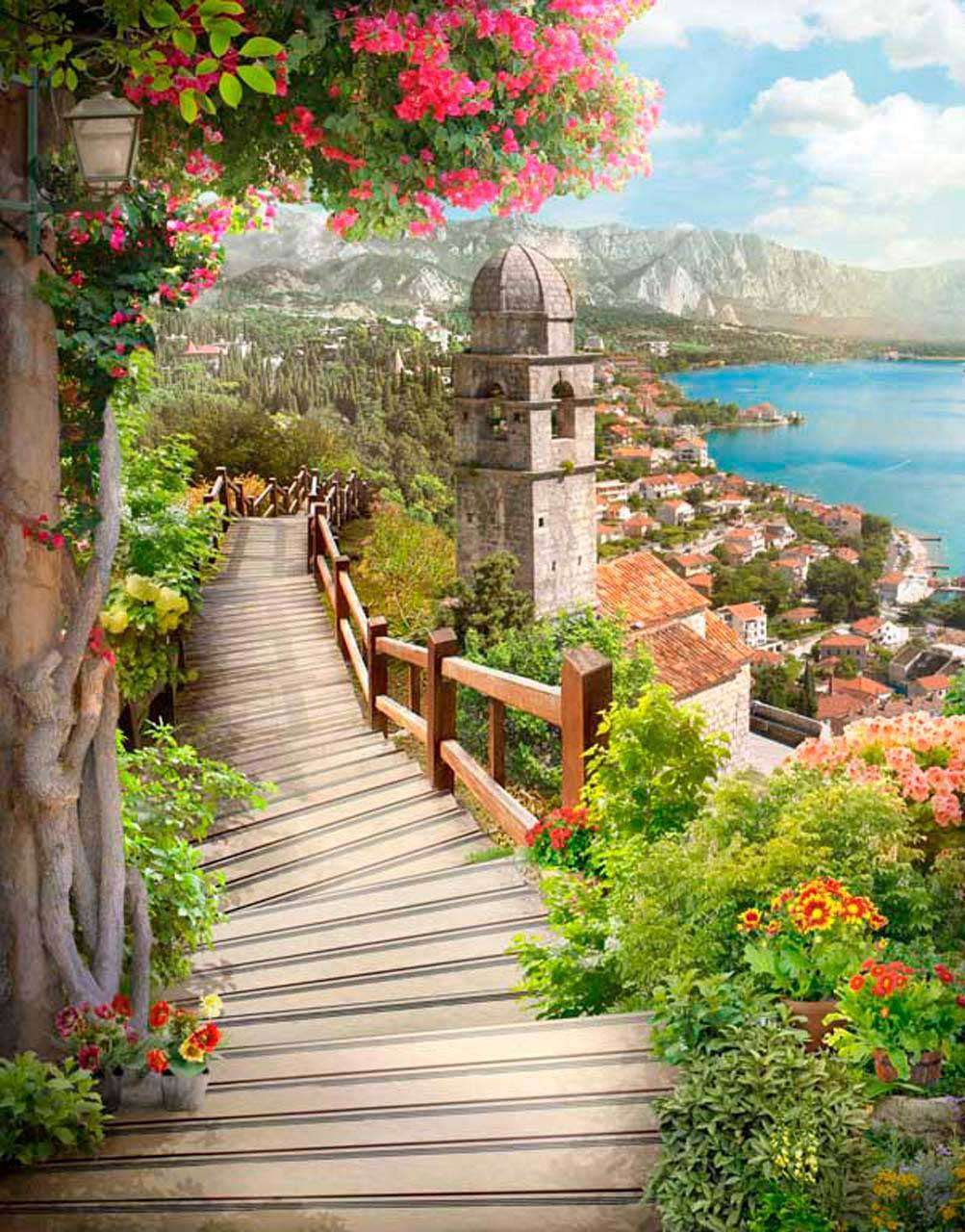 Фотообои в интерьере лестница уходящая в город  11-110 фото