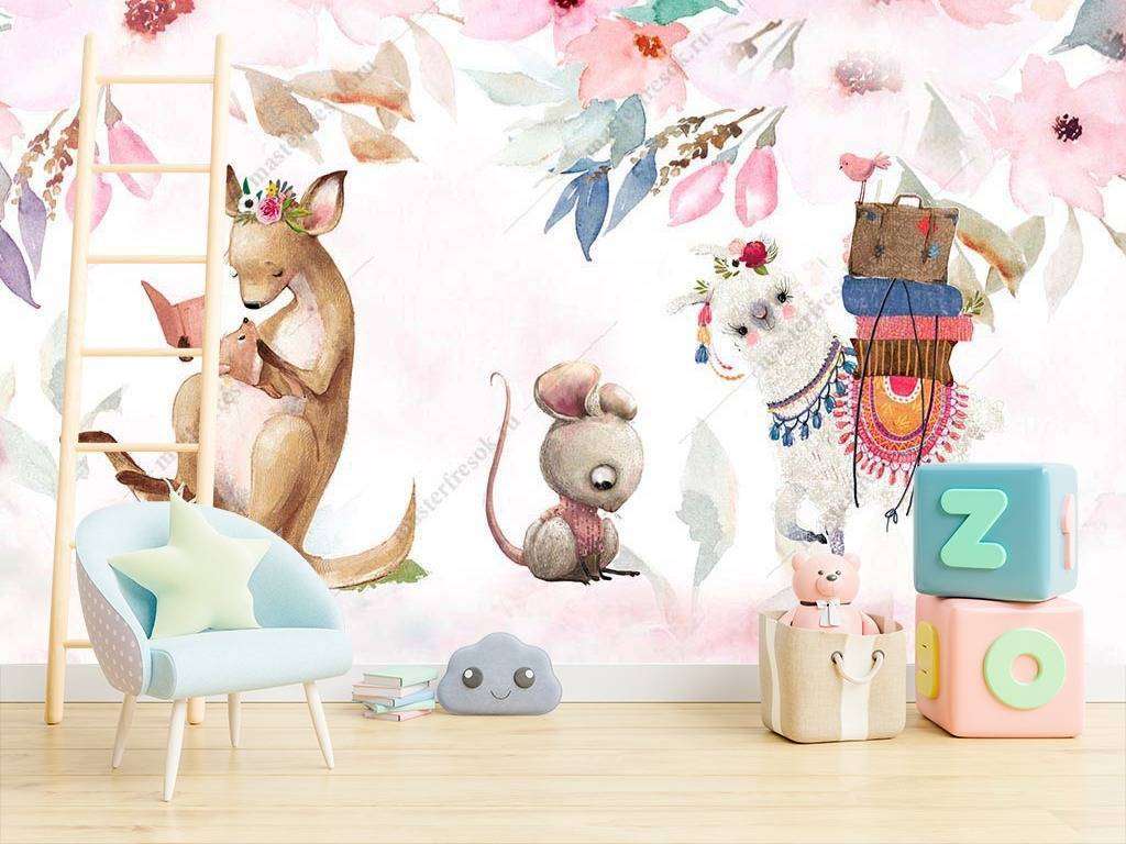 Фотообои в интерьере детские иллюстрации с животными  14-007 фото
