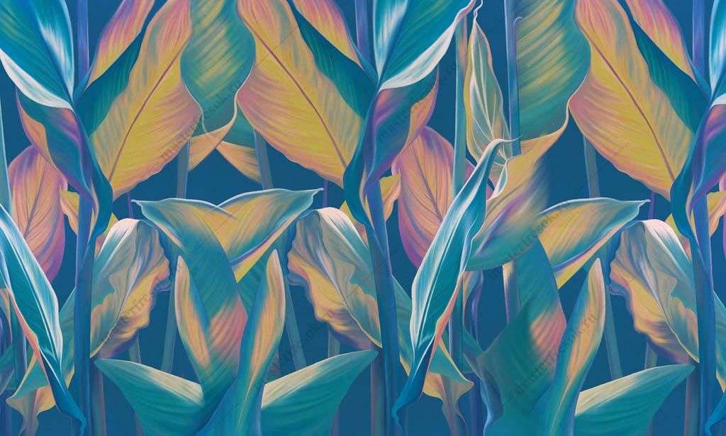 Фотообои в интерьере тропические растения живопись  10-958 фото