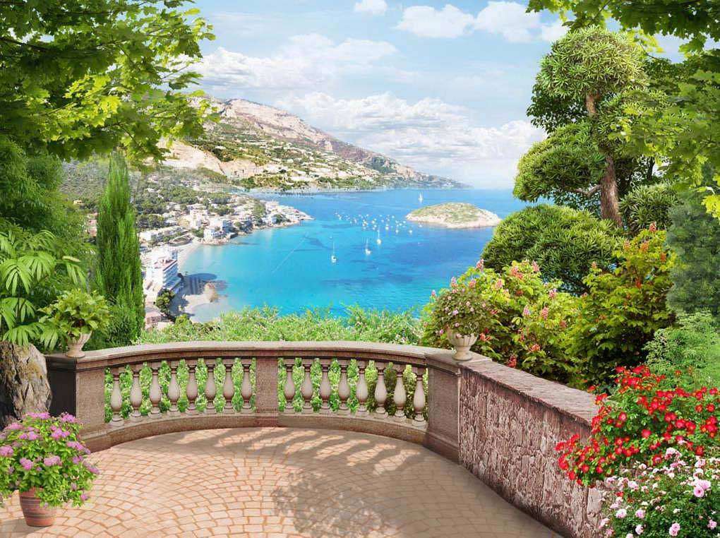 Фотообои в интерьере терраса с видом на порт  17-0091 фото