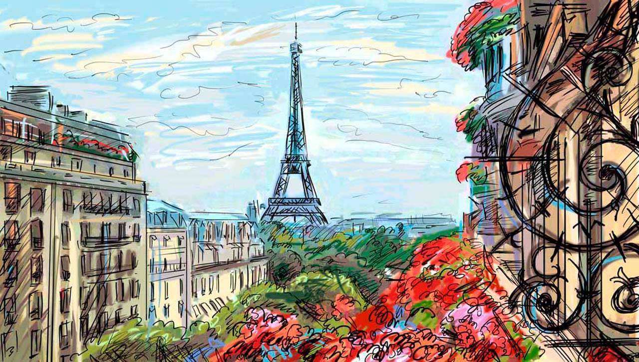 Фотообои в интерьере сказочный париж с цветами  6-101 фото