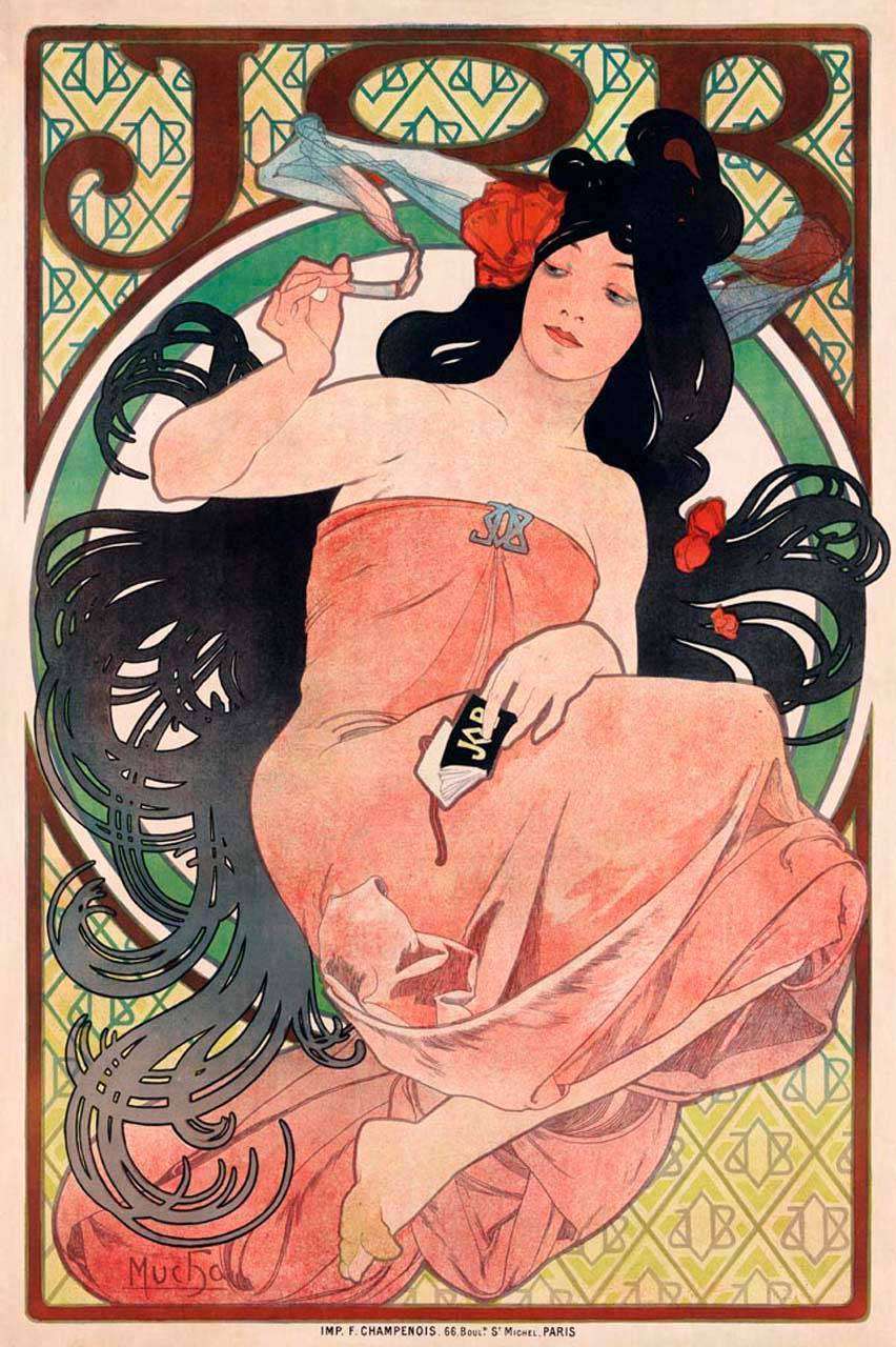 Фотообои в интерьере альфонс мариа муха - реклама папиросной бумаги job  8-221 фото