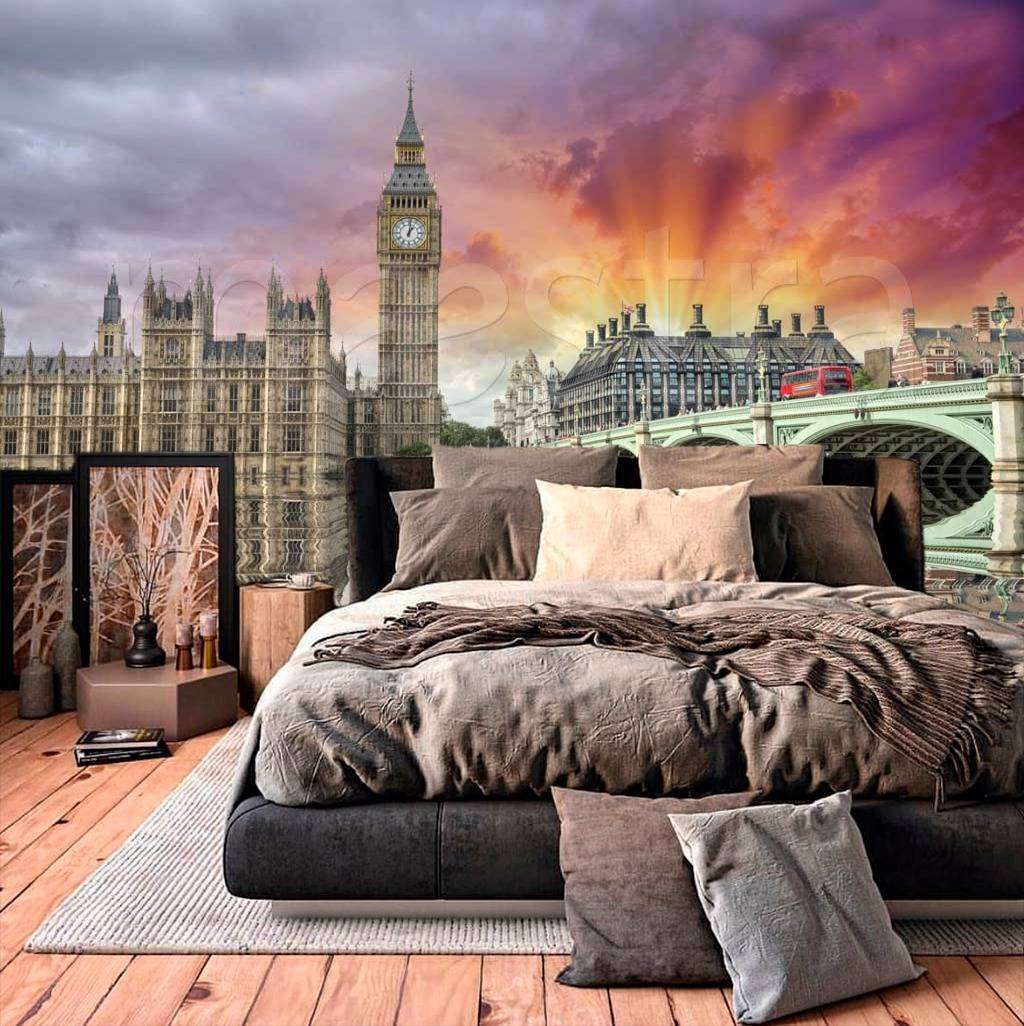 Фотообои в интерьере сиреневый закат лондона  9-479 фото