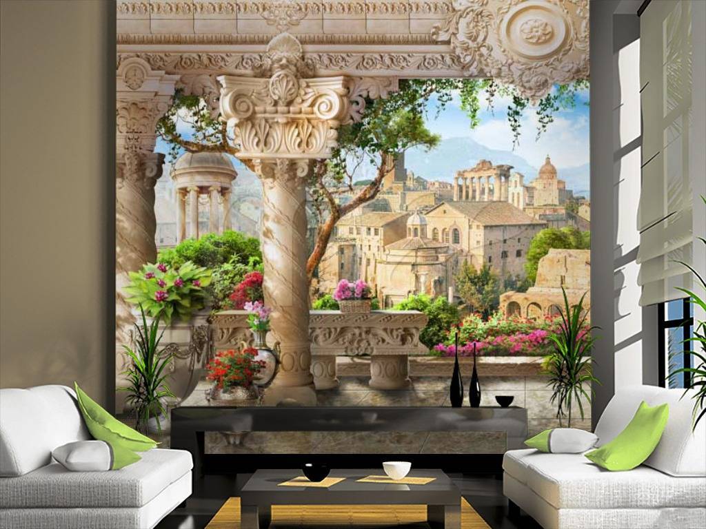 Фотообои Вид на старый город с массивными колоннами  11-161