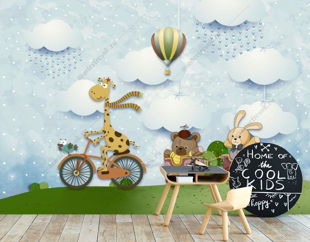 Фотообои Милые зверята на велосипеде  14-616