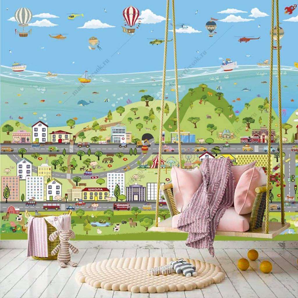 Фотообои в интерьере яркий городок в детскую  12-1199 фото