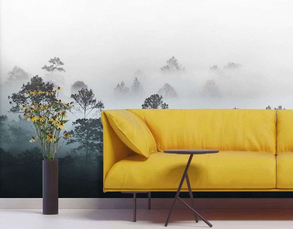 Фотообои в интерьере лес в утреннем тумане  9-2026 фото