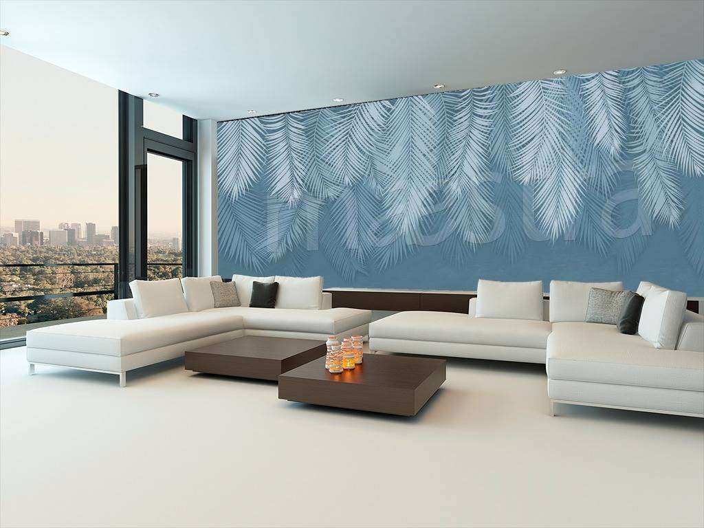 Фотообои Бесшовные обои на стену:  Перья на синем фоне. Артикул: 7-879  