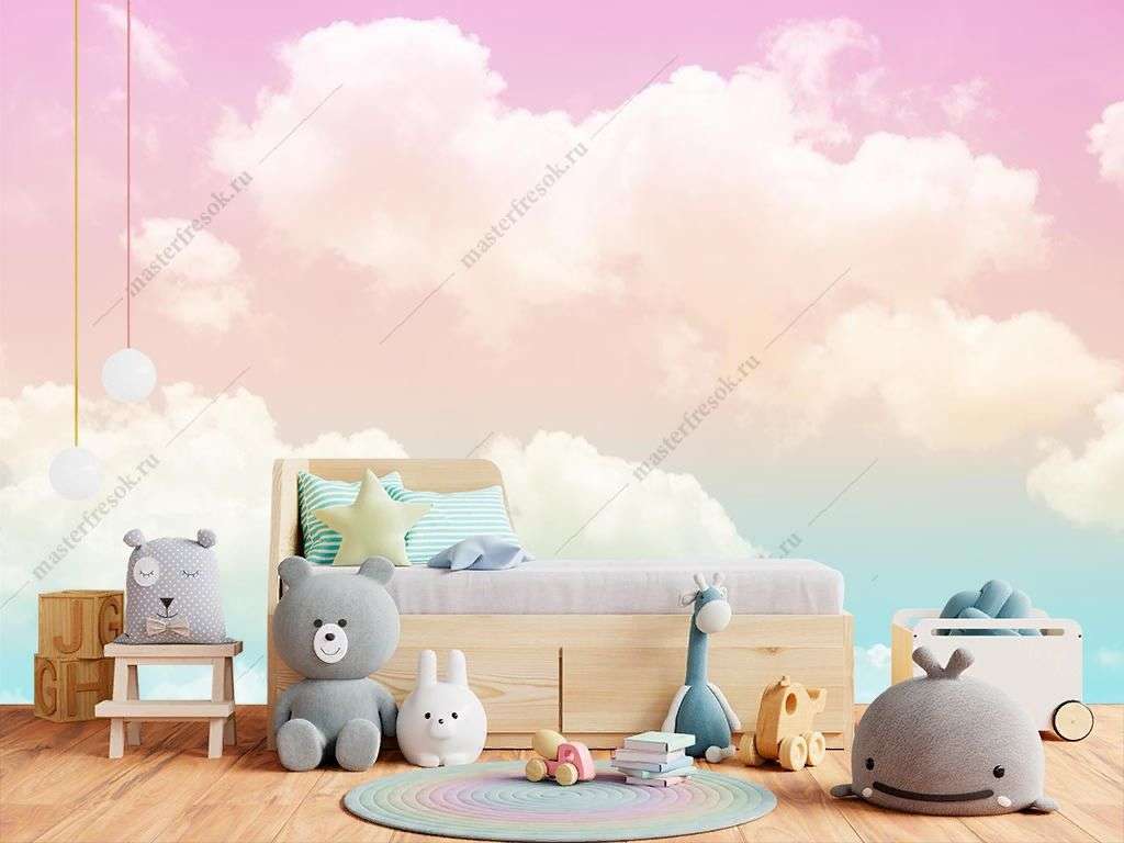 Фотообои в интерьере облака радужные  14-455 фото