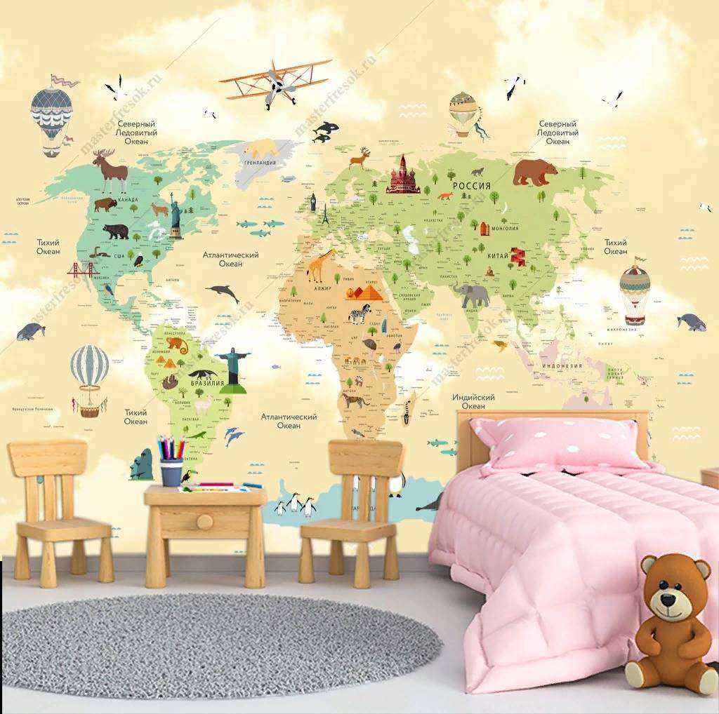 Фотообои в интерьере бежевая карта  14-170 фото