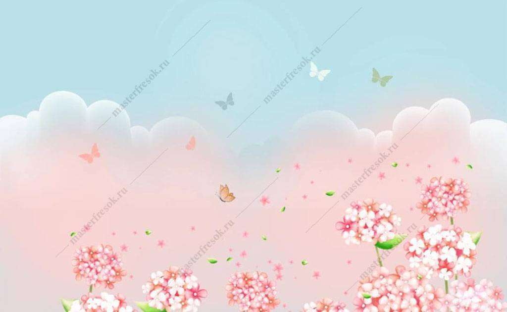 Фотообои в интерьере фон с нежными цветочками  15-887 фото