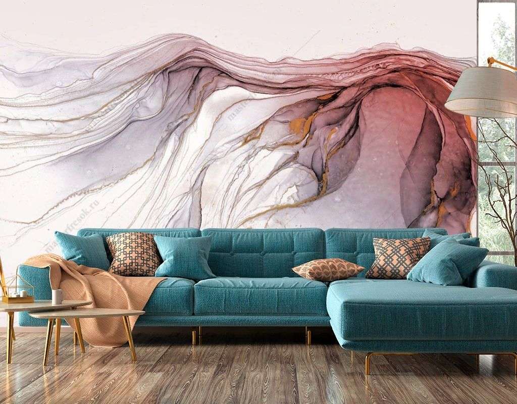 Фотообои в интерьере флюид арт пурпурно-красный   14-709 фото