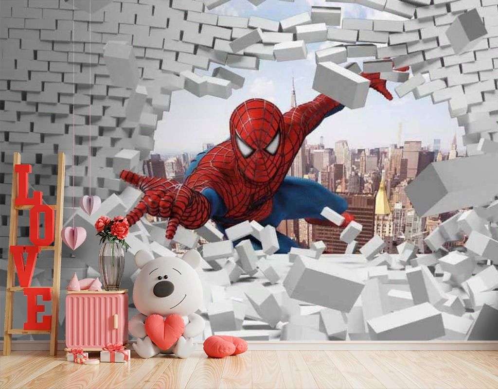 Фотообои в интерьере 3d спайдермен  17-7194 фото
