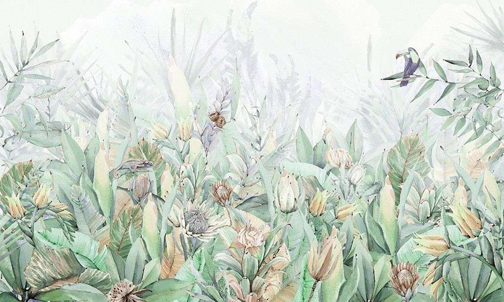 Фотообои в интерьере в спальню цветы зеленые  9-2005 фото