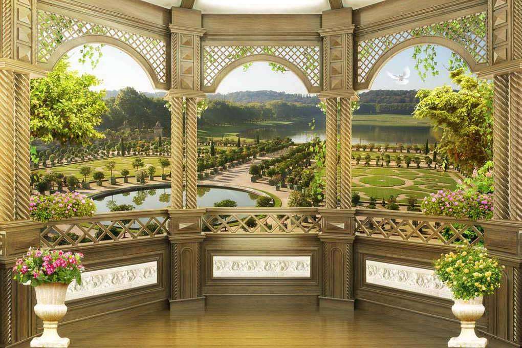 Фотообои в интерьере арка с видом на парк  17-0053 фото