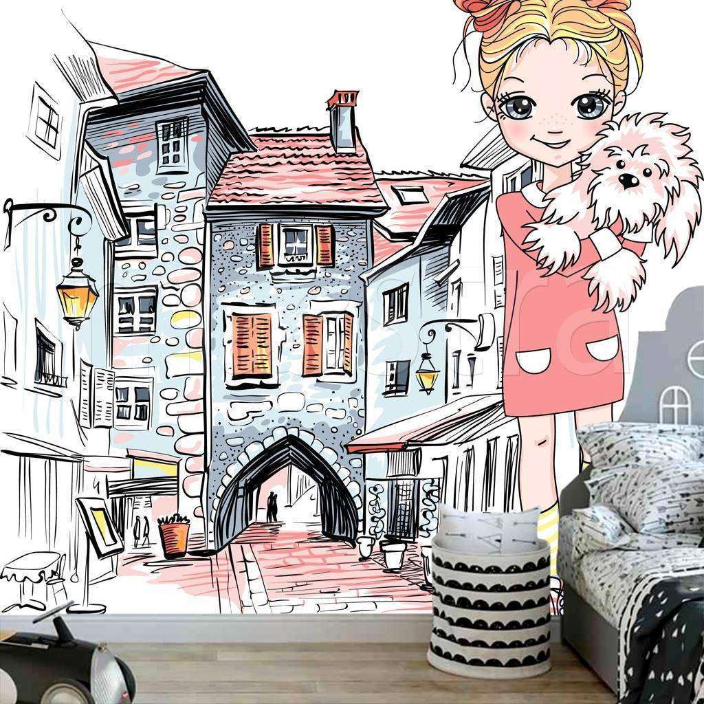 Фотообои Бесшовные обои на стену:  Девочка на прогулке. Артикул: 12-494  