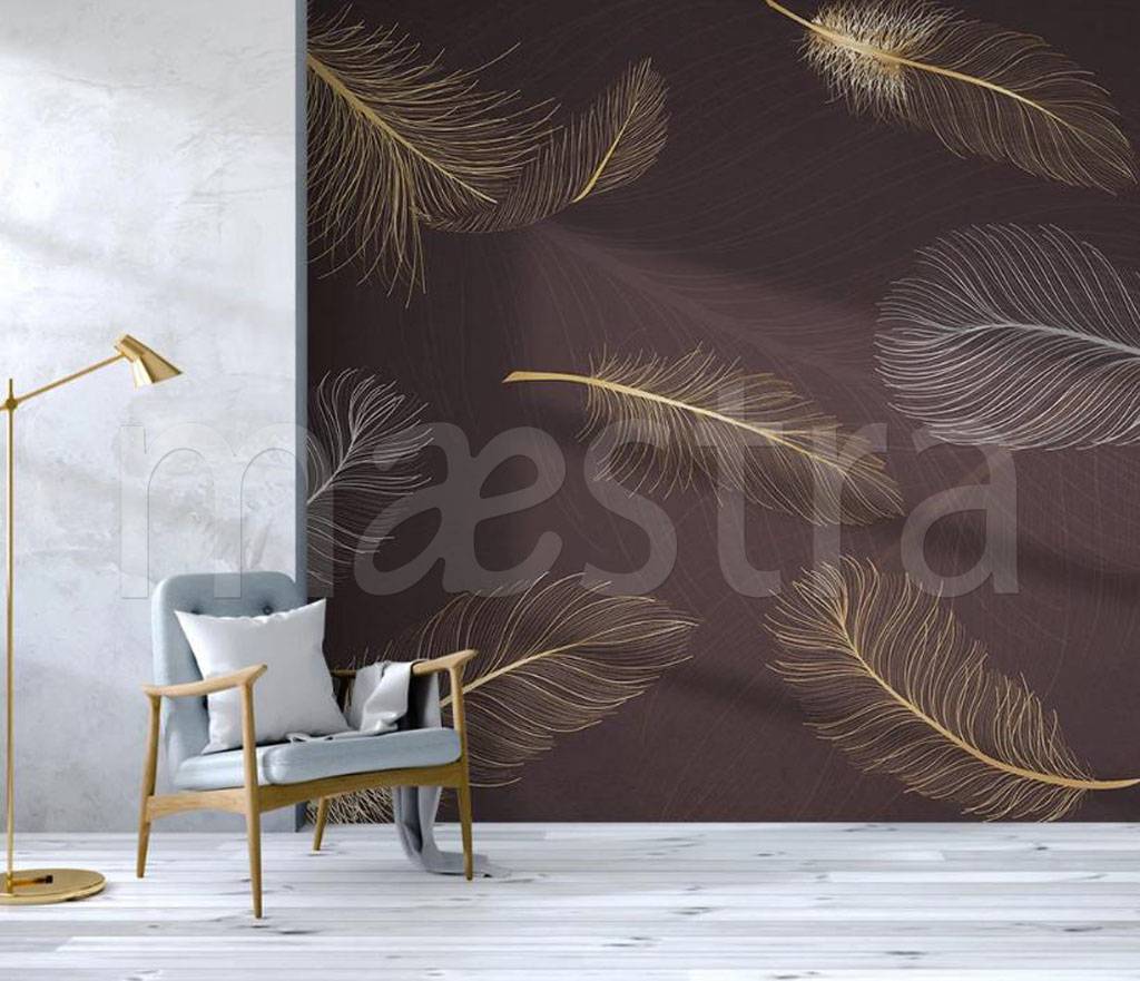 Фотообои Золотые перья на темном  15-494