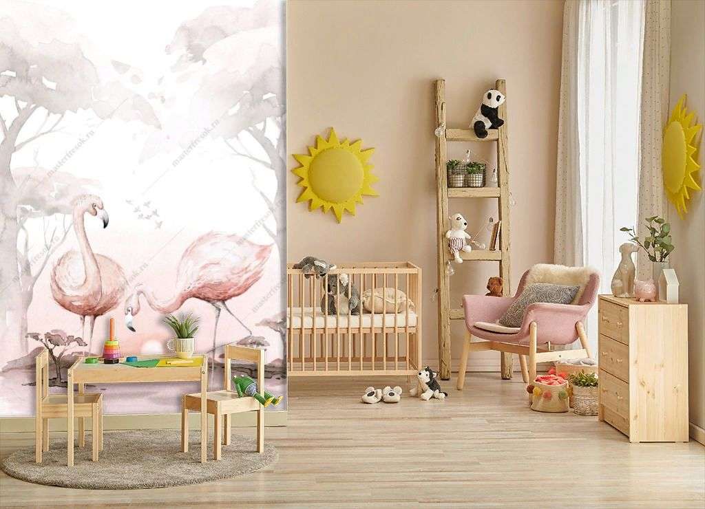 Фотообои в интерьере фламинго в лесу  14-223 фото