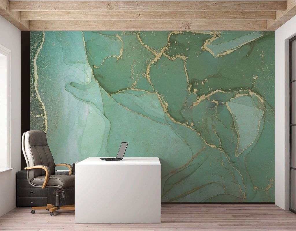 Фотообои в интерьере флюид арт изумрудный  9-2028 фото