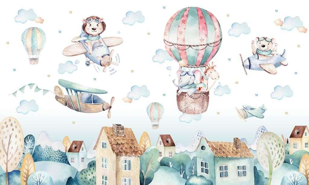 Фотообои в интерьере воздушный шар над городком  14-155 фото