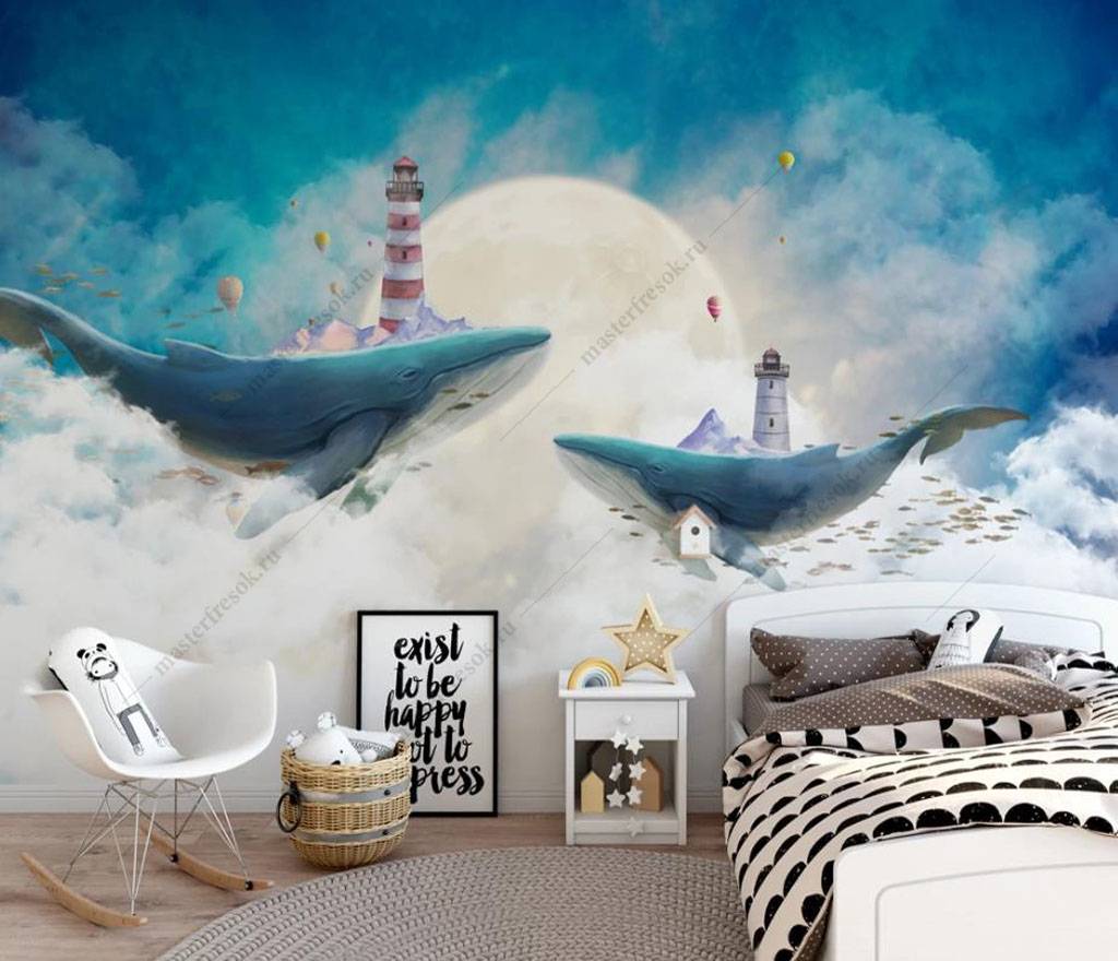 Фотообои Маяк и кит  16-022