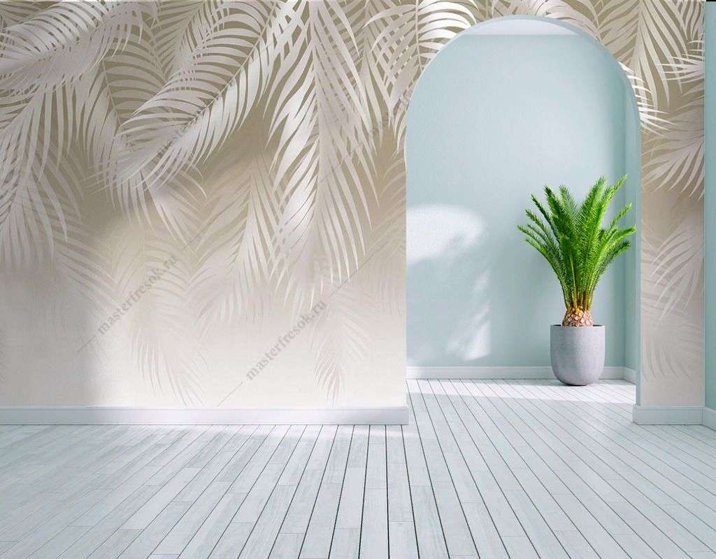 Фотообои в интерьере светло-бежевые перья  14-546 фото