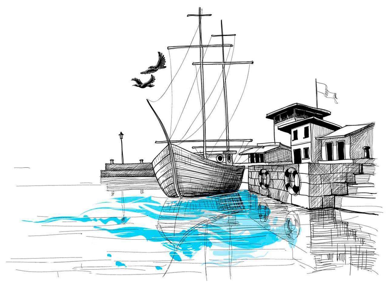 Фотообои в интерьере корабль прибыл в город  12-379 фото