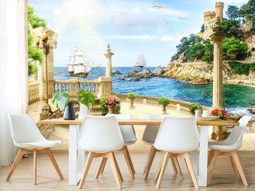 Фотообои в интерьере замок на морском утесе  19-0068 фото
