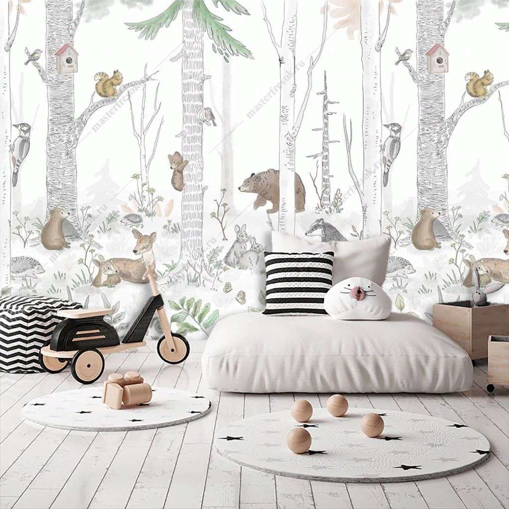 Фотообои в интерьере в детскую весенний лес.   14-727 фото