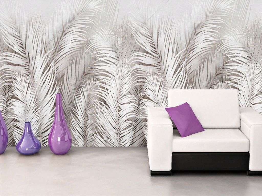 Фотообои в интерьере пудровые перья снизу  9-1701 фото