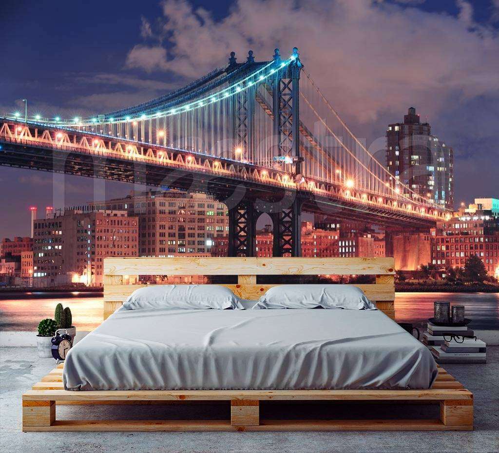 Фотообои в интерьере ночной мост красочного нью йорка  9-804 фото